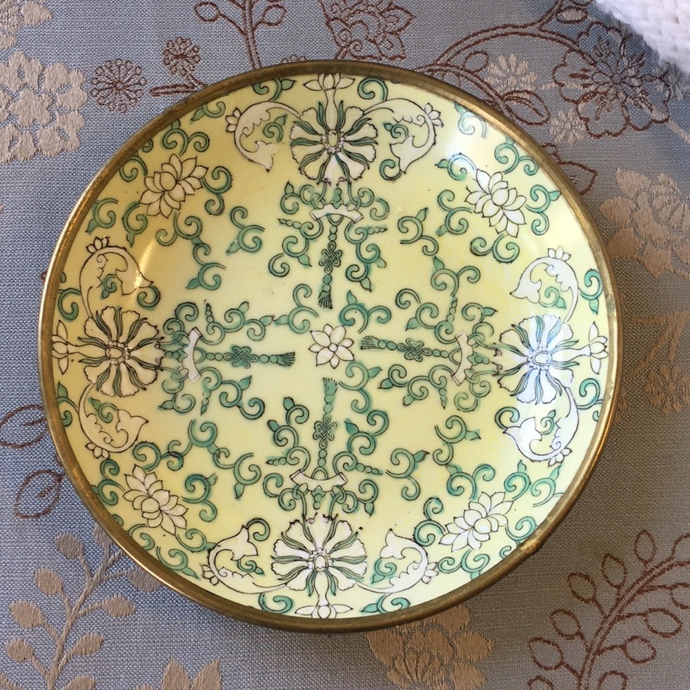 Vintage Yellow MCM Japanese Porcelain Trinket Dish Floral Design